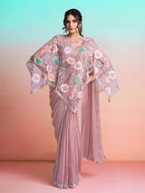 Onion pink designer ready to wear saree with poncho