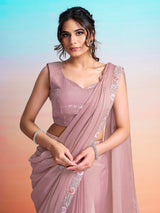 Onion pink designer ready to wear saree with poncho