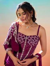 Pastel purple satin silk ready to wear saree with jacket