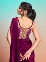 Pastel purple satin silk ready to wear saree with jacket