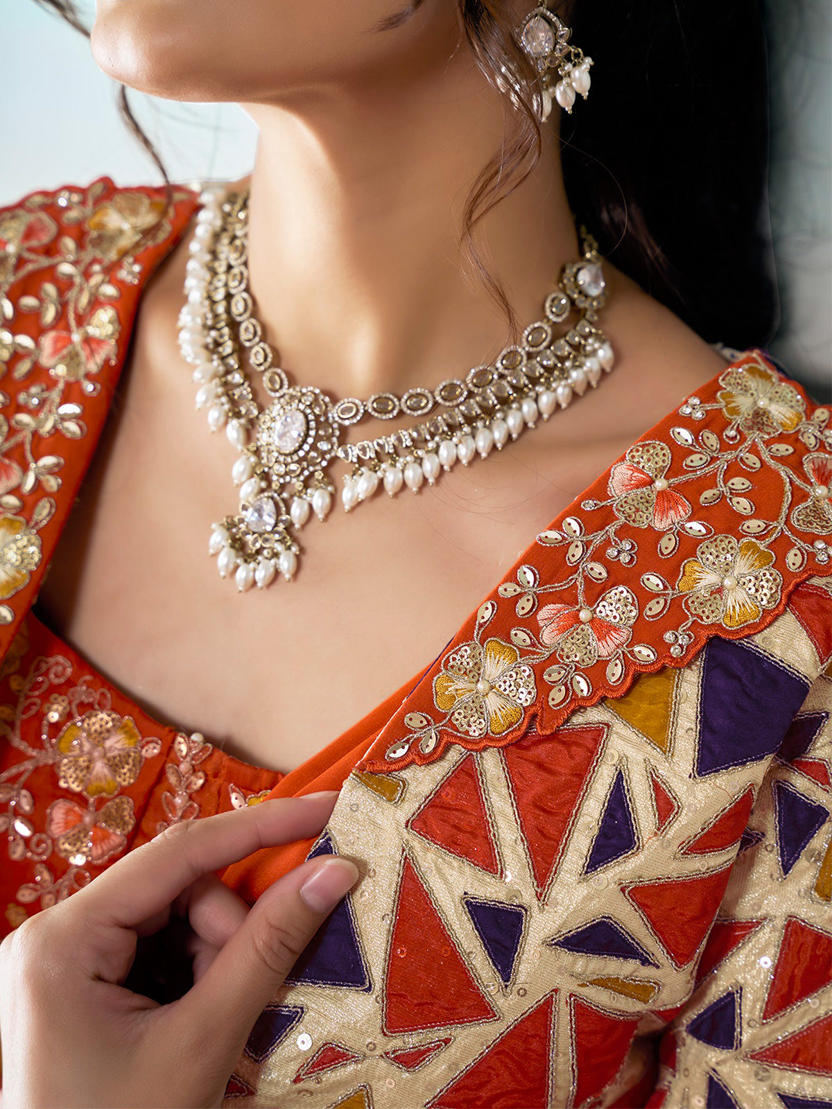 Rust orange designer ready to wear saree with jacket