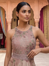 Lilac printed chiffon georgette designer for festive occasions