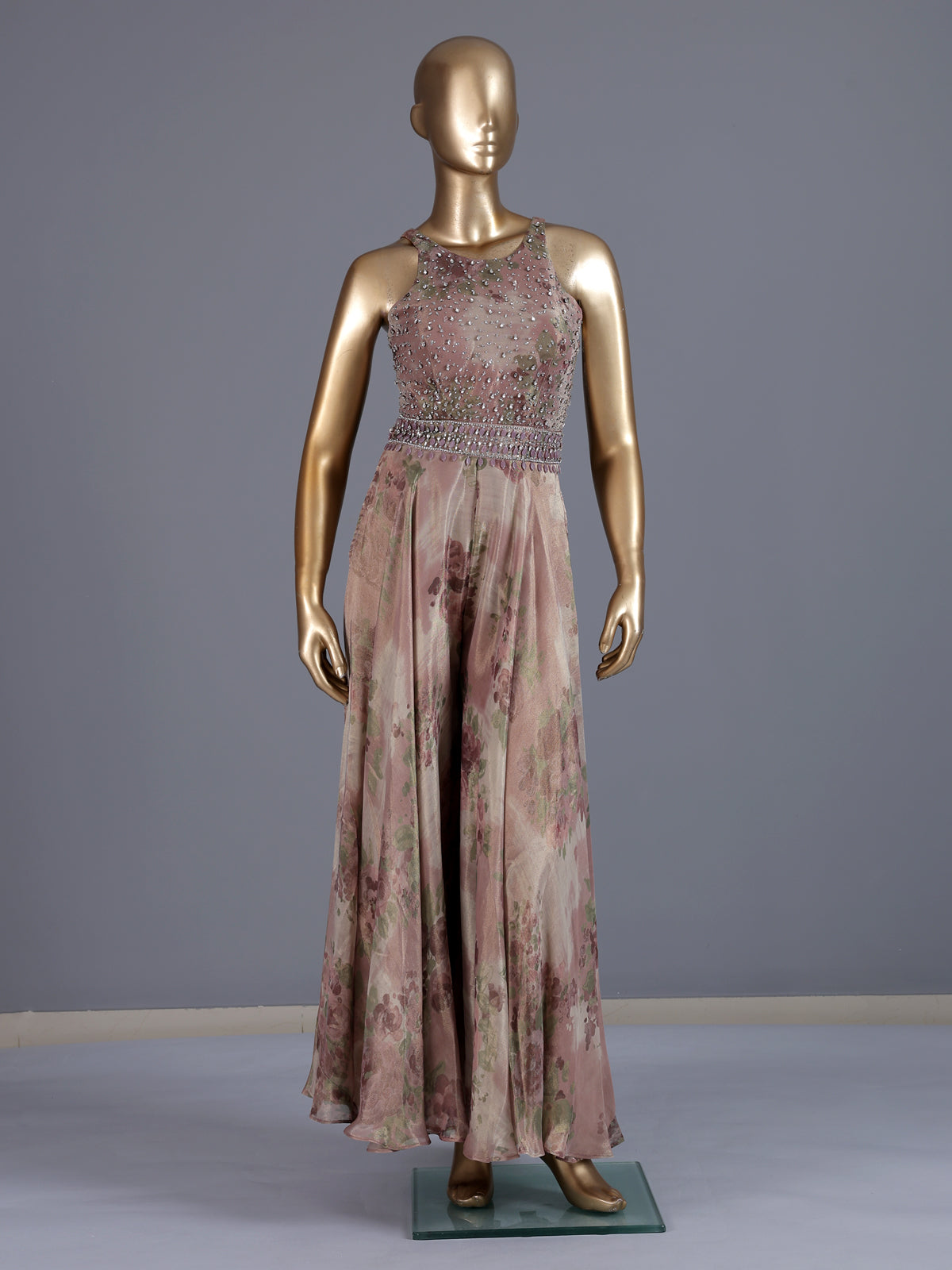 Lilac printed chiffon georgette designer for festive occasions