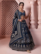 Blue banarasi silk embroidered wedding lehenga choli