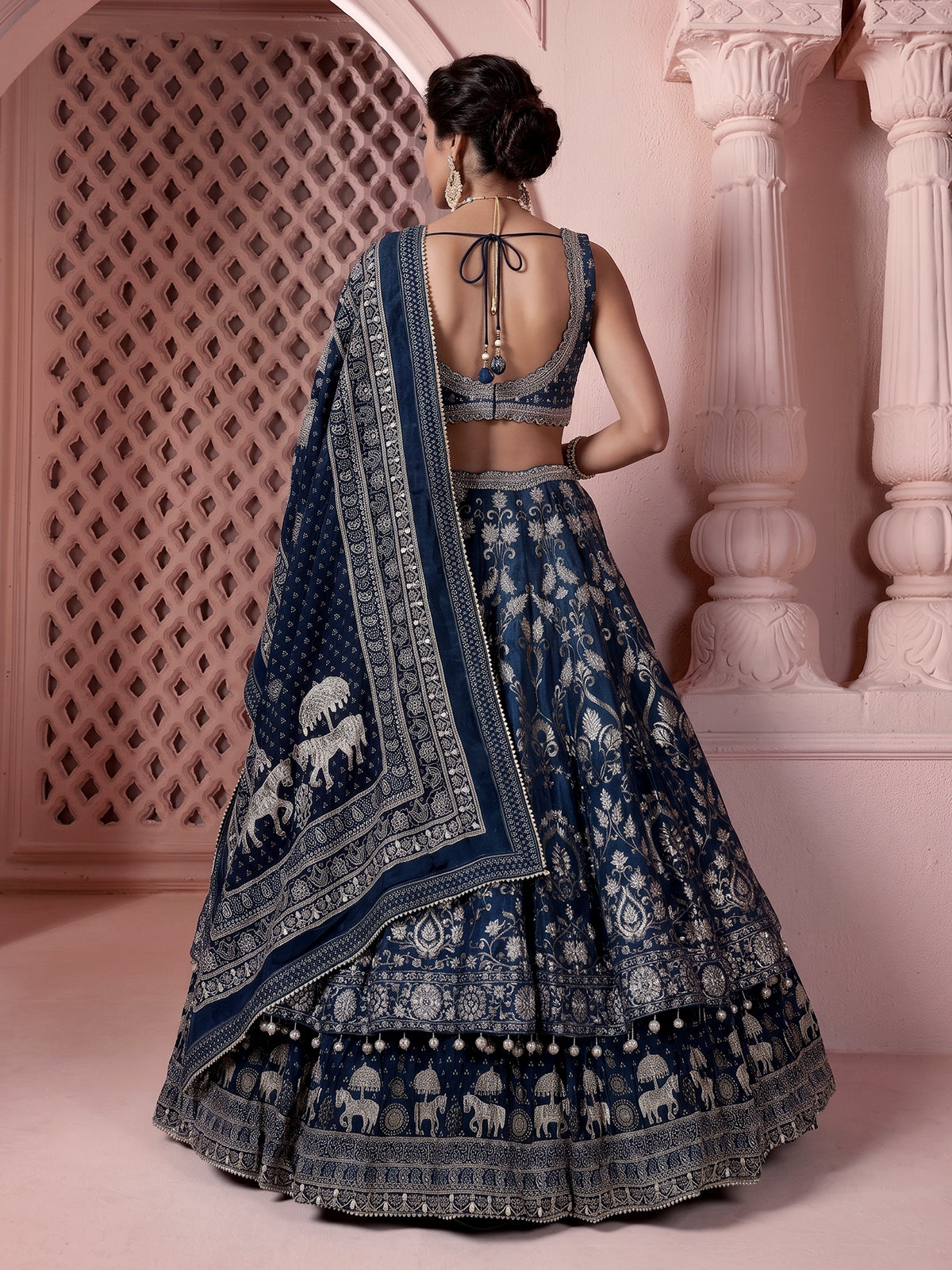 Blue banarasi silk embroidered wedding lehenga choli