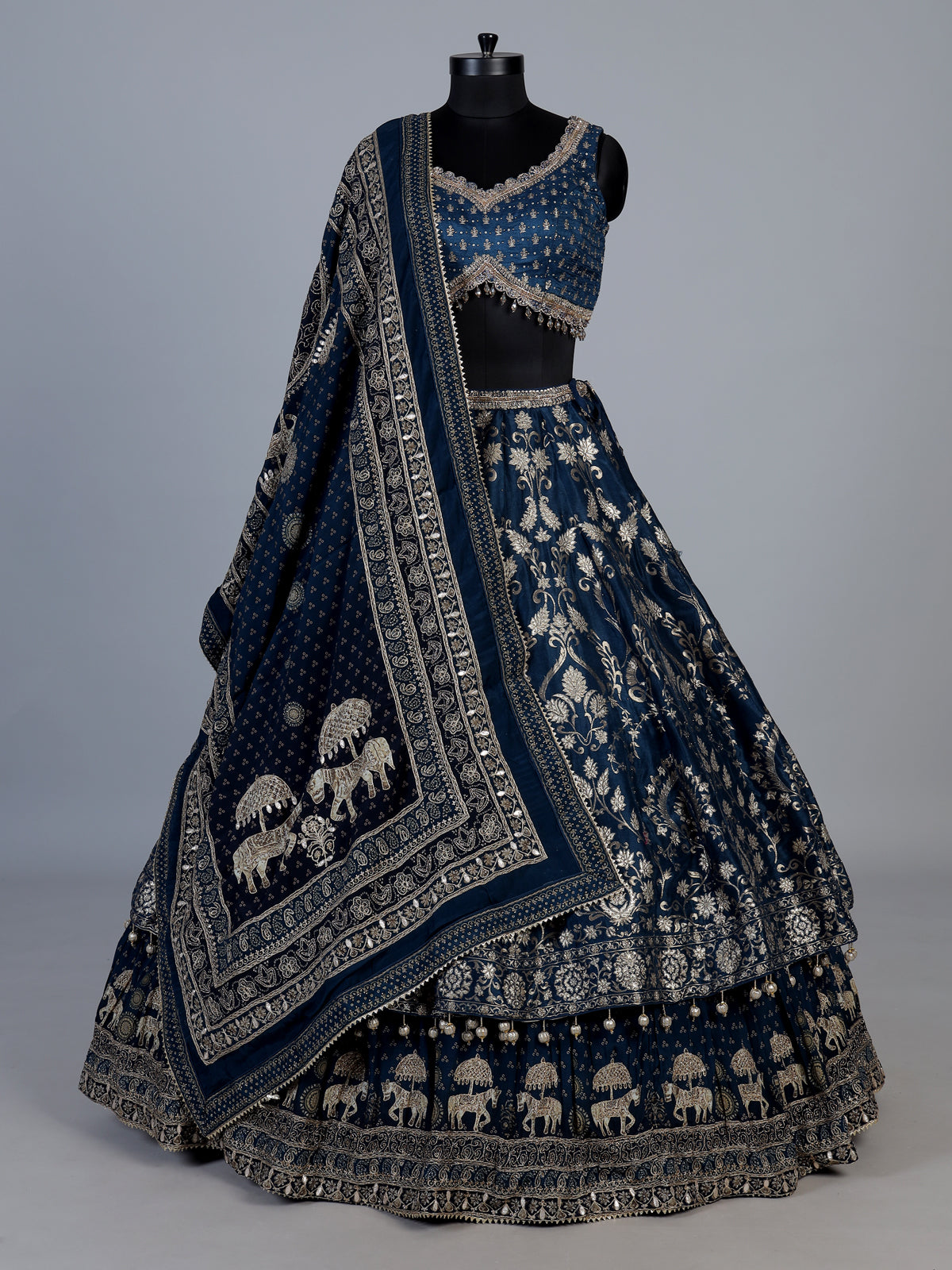 Blue banarasi silk embroidered wedding lehenga choli