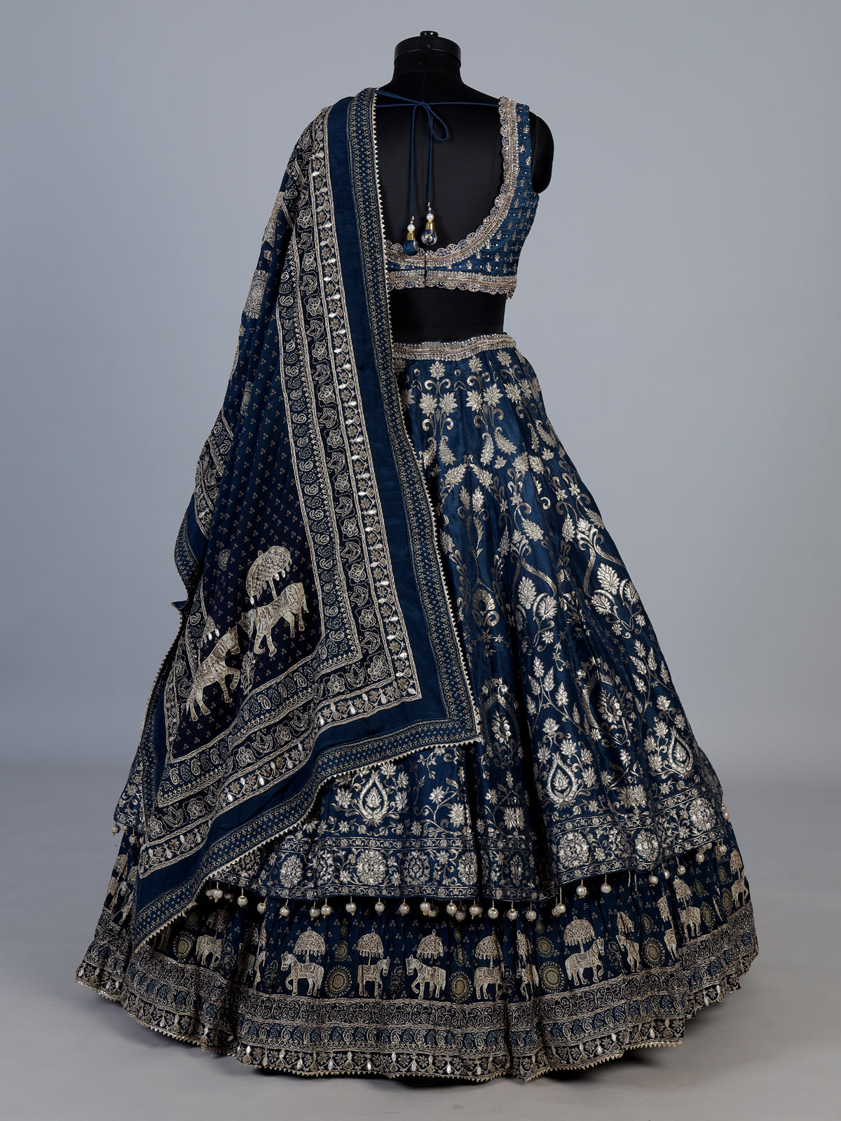 Blue banarasi silk embroidered wedding lehenga choli