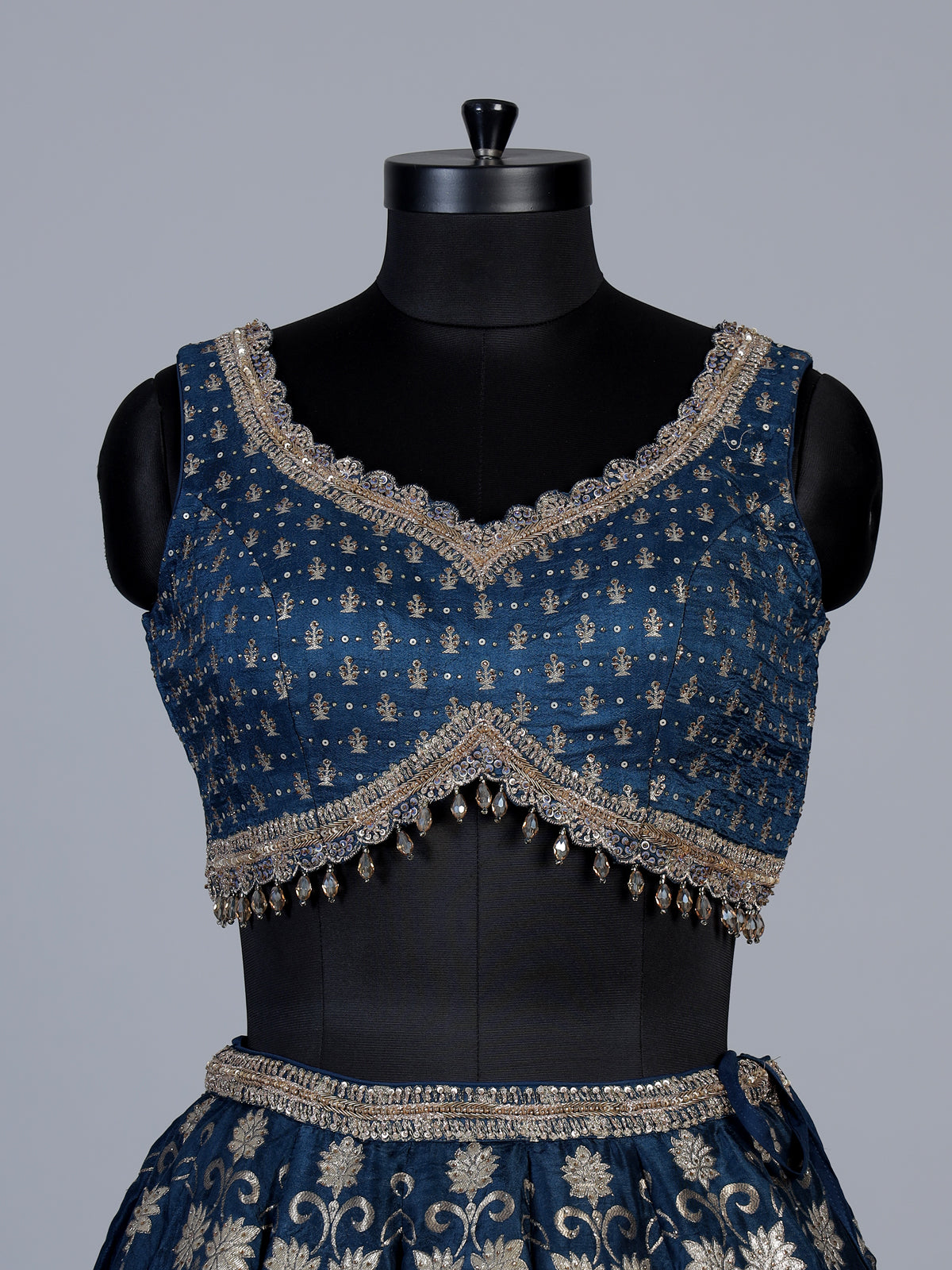 Blue banarasi silk embroidered wedding lehenga choli