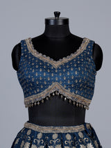 Blue banarasi silk embroidered wedding lehenga choli