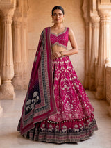 Rani pink banarasi silk printed bridal lehenga choli