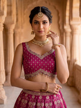 Rani pink banarasi silk printed bridal lehenga choli