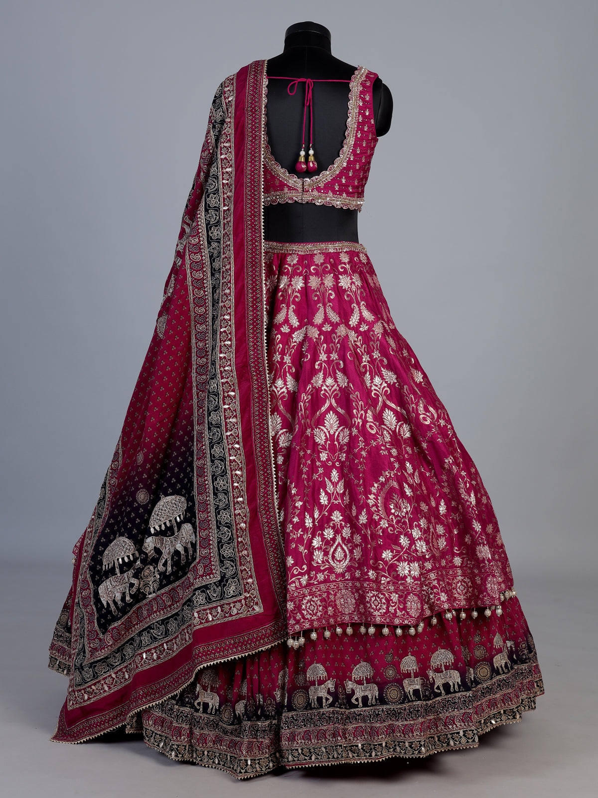 Rani pink banarasi silk printed bridal lehenga choli