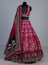 Rani pink banarasi silk printed bridal lehenga choli