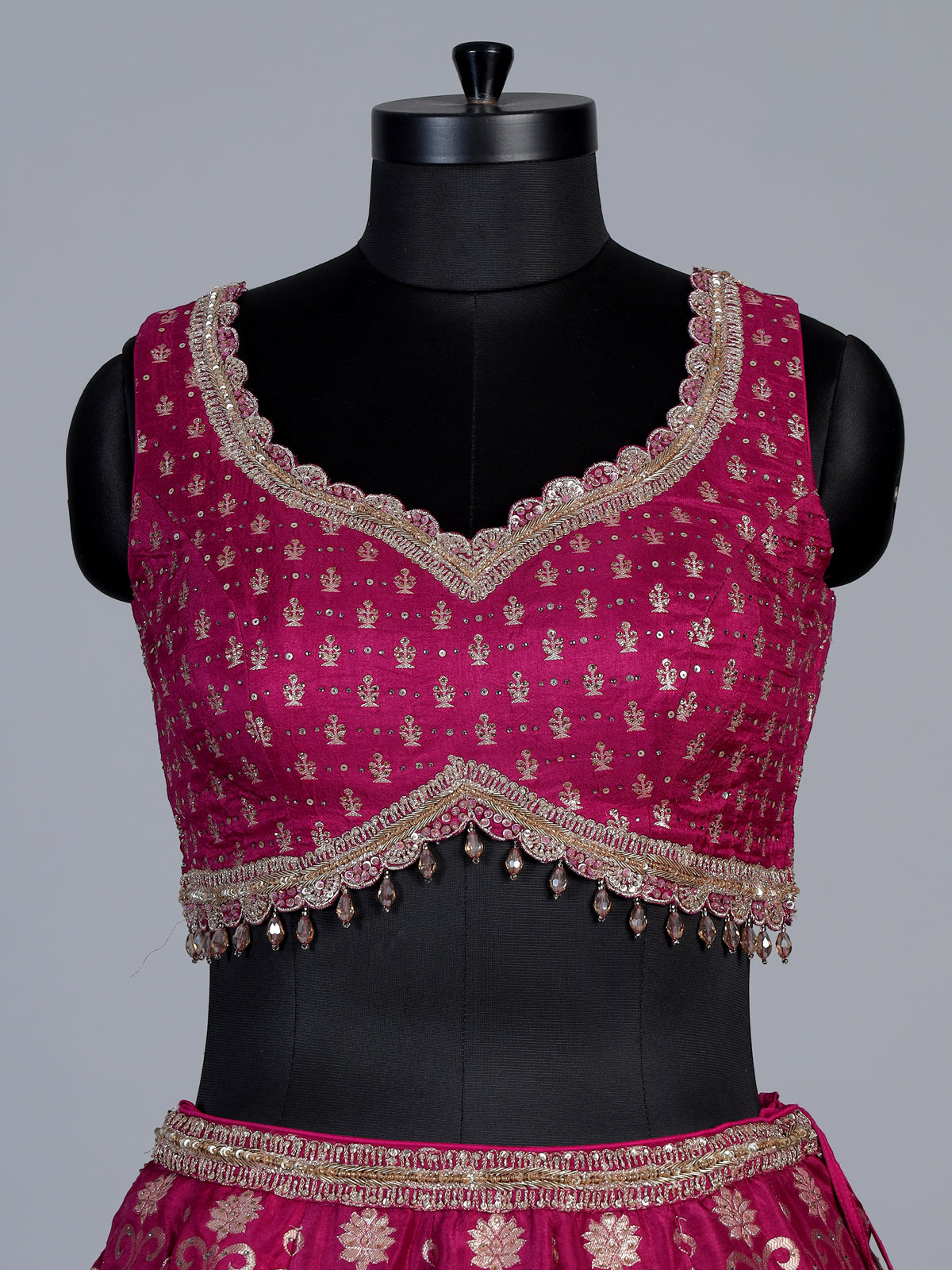 Rani pink banarasi silk printed bridal lehenga choli