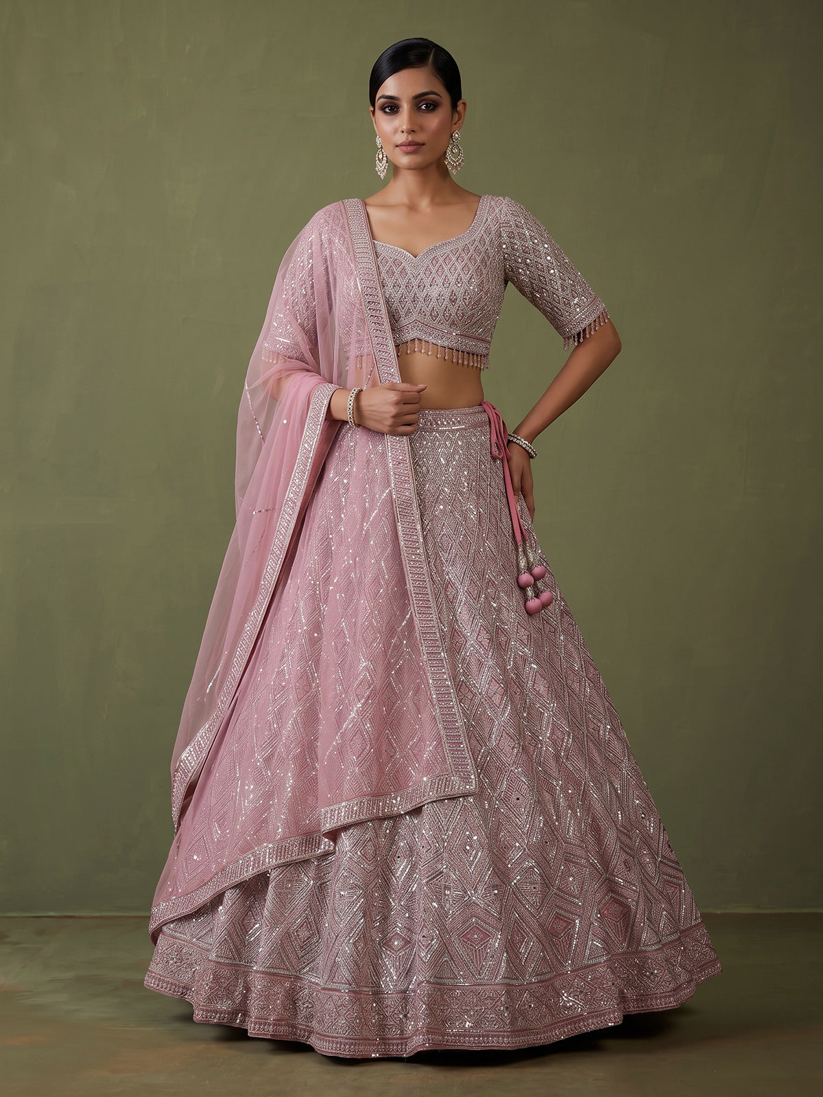 Onion pink designer net lehenga choli