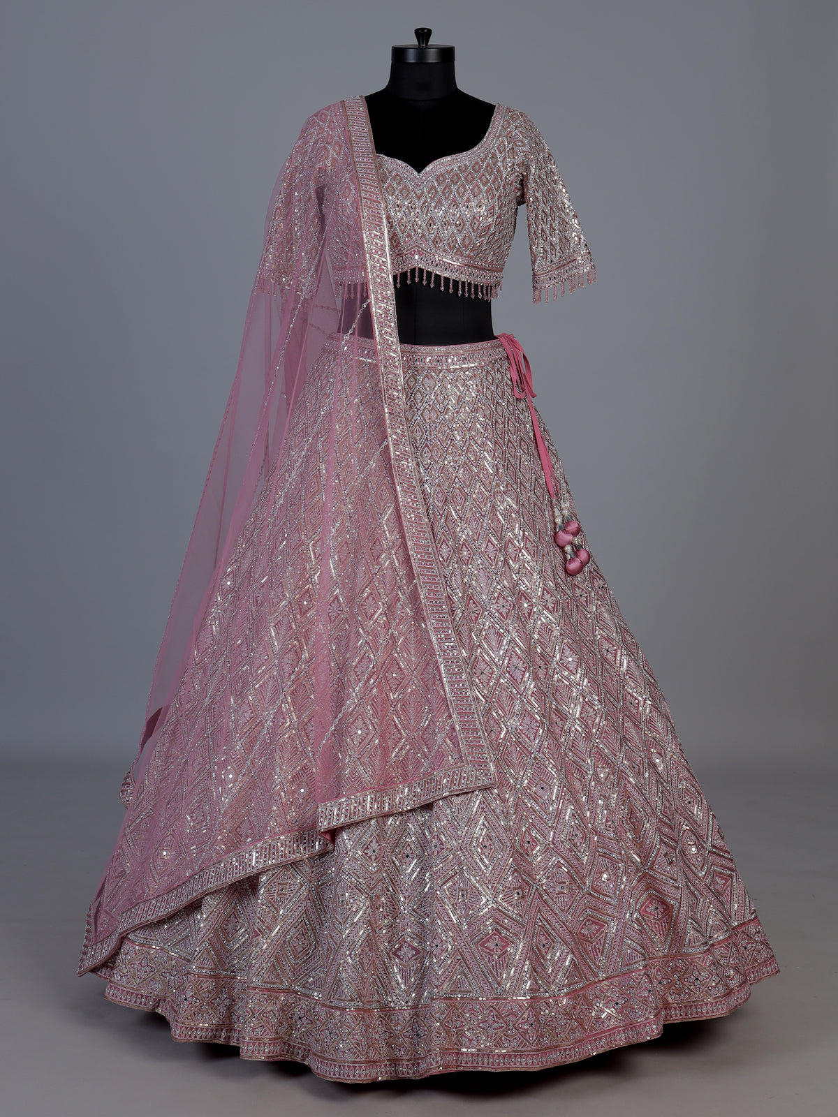 Onion pink designer net lehenga choli