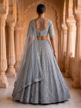 Grey embroidered net wedding lehenga choli for women