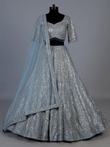 Grey embroidered net wedding lehenga choli for women