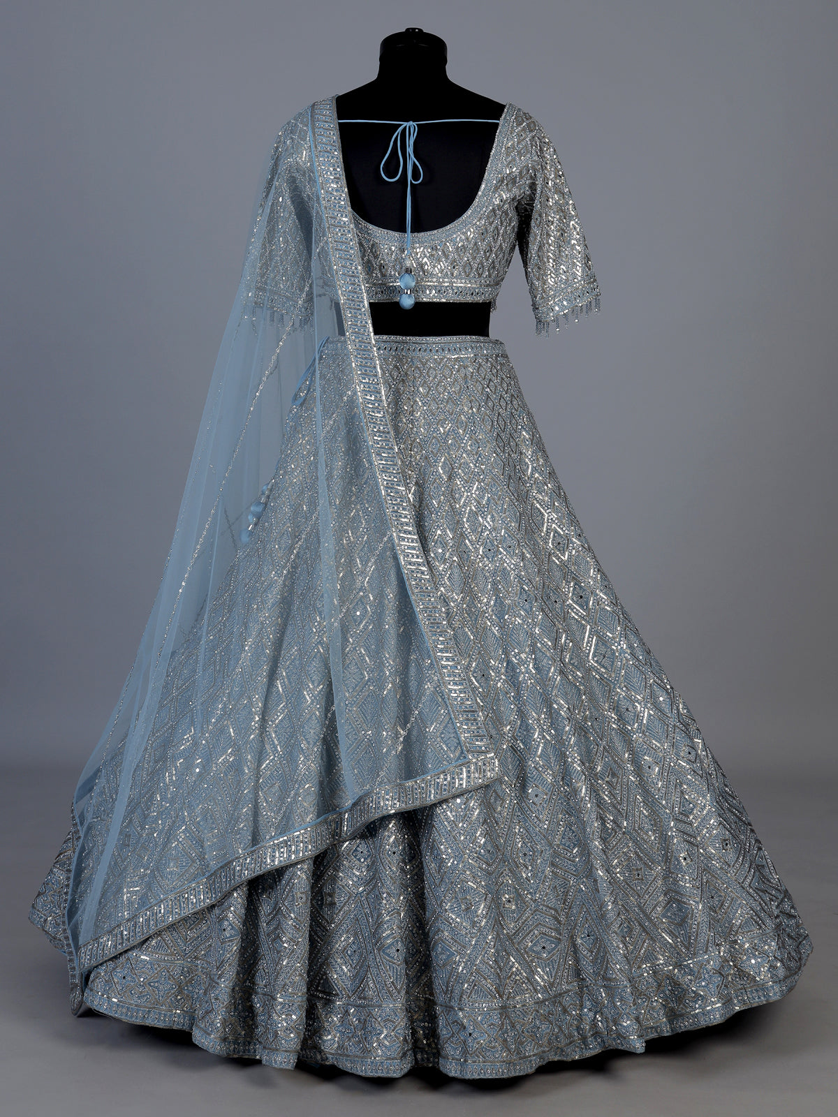 Grey embroidered net wedding lehenga choli for women