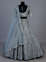 Grey embroidered net wedding lehenga choli for women