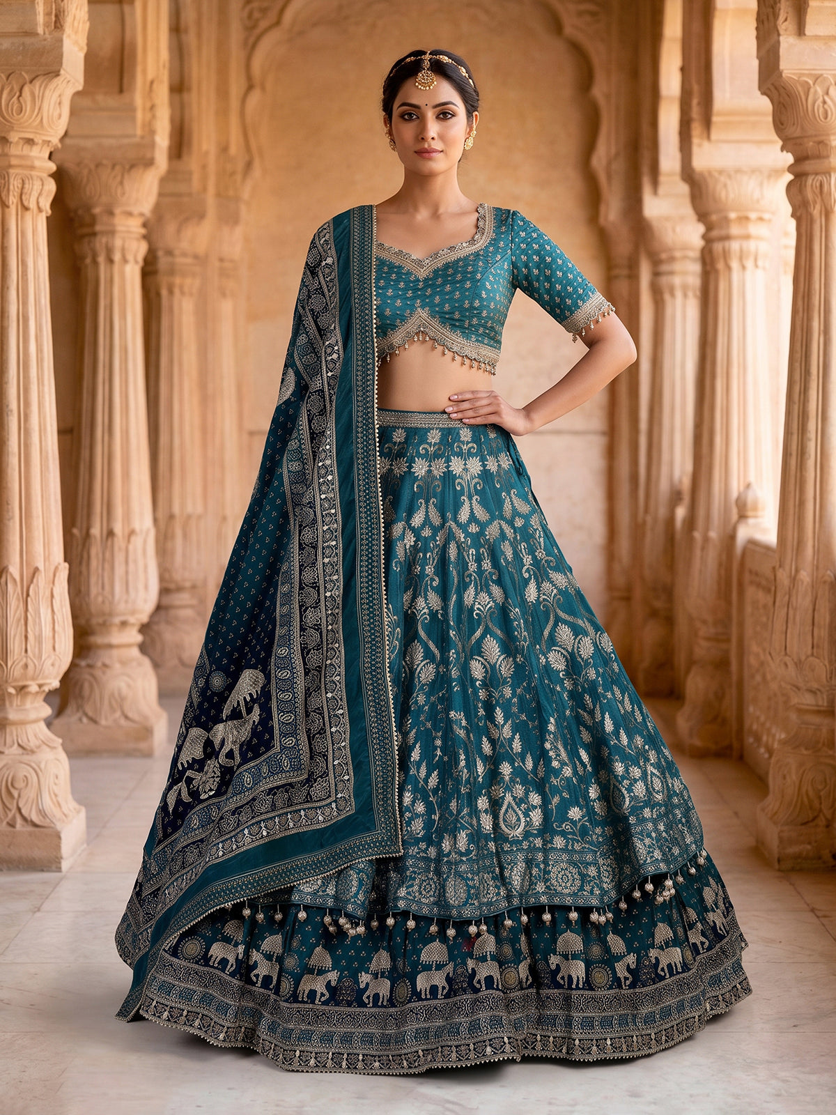 Peacock green banarasi silk lehenga choli