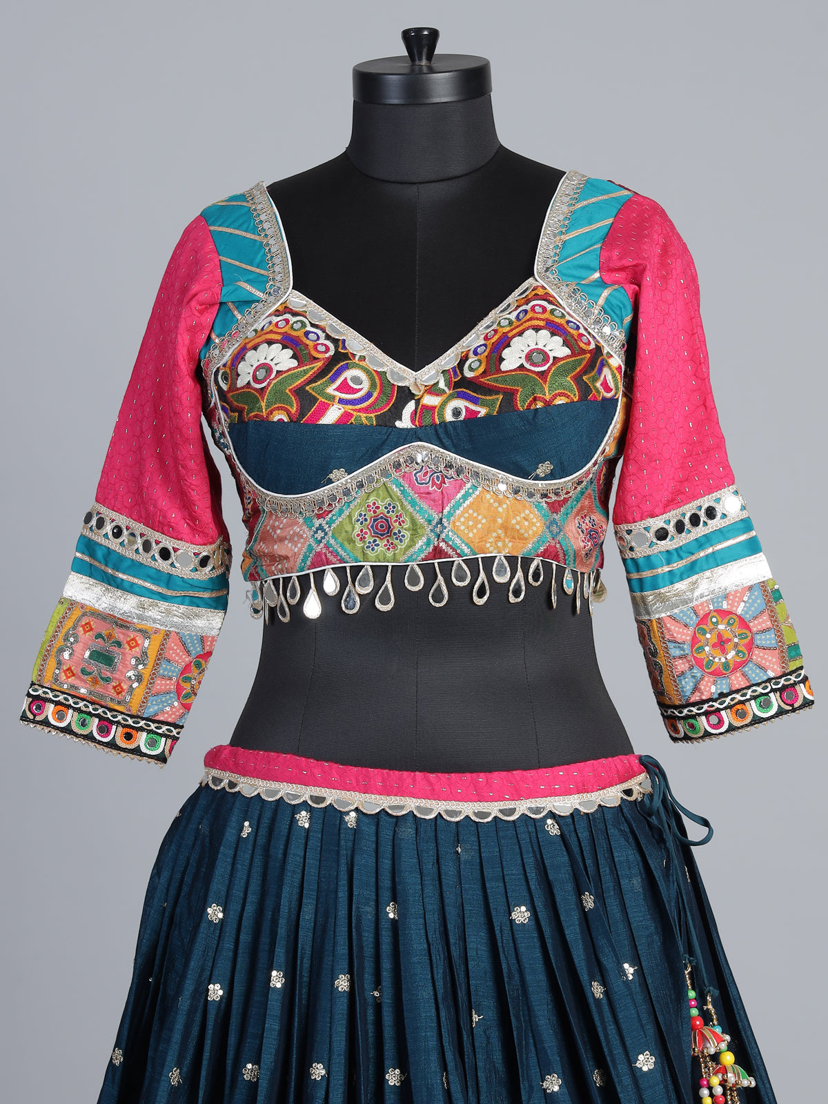 Blue embroidered silk garba lehenga choli with dupatta