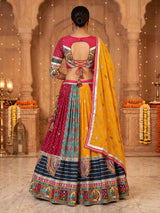 Yellow embroidered silk georgette festive lehenga choli