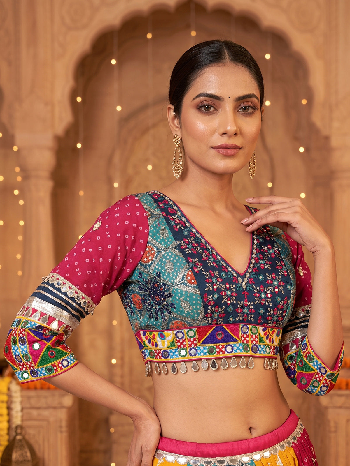 Yellow embroidered silk georgette festive lehenga choli