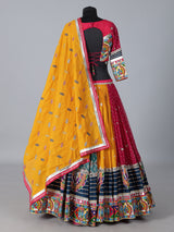 Yellow embroidered silk georgette festive lehenga choli