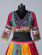 Yellow embroidered silk georgette festive lehenga choli