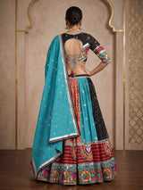 Blue printed silk georgette navratri lehenga choli