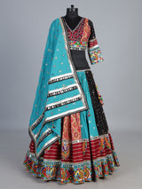 Blue printed silk georgette navratri lehenga choli