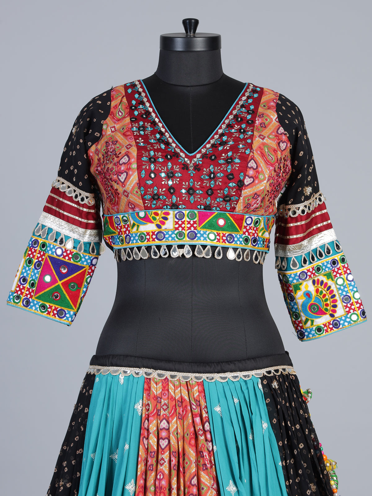 Blue printed silk georgette navratri lehenga choli