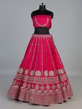 Rani pink bridal raw silk lehenga choli with embellished dupatta