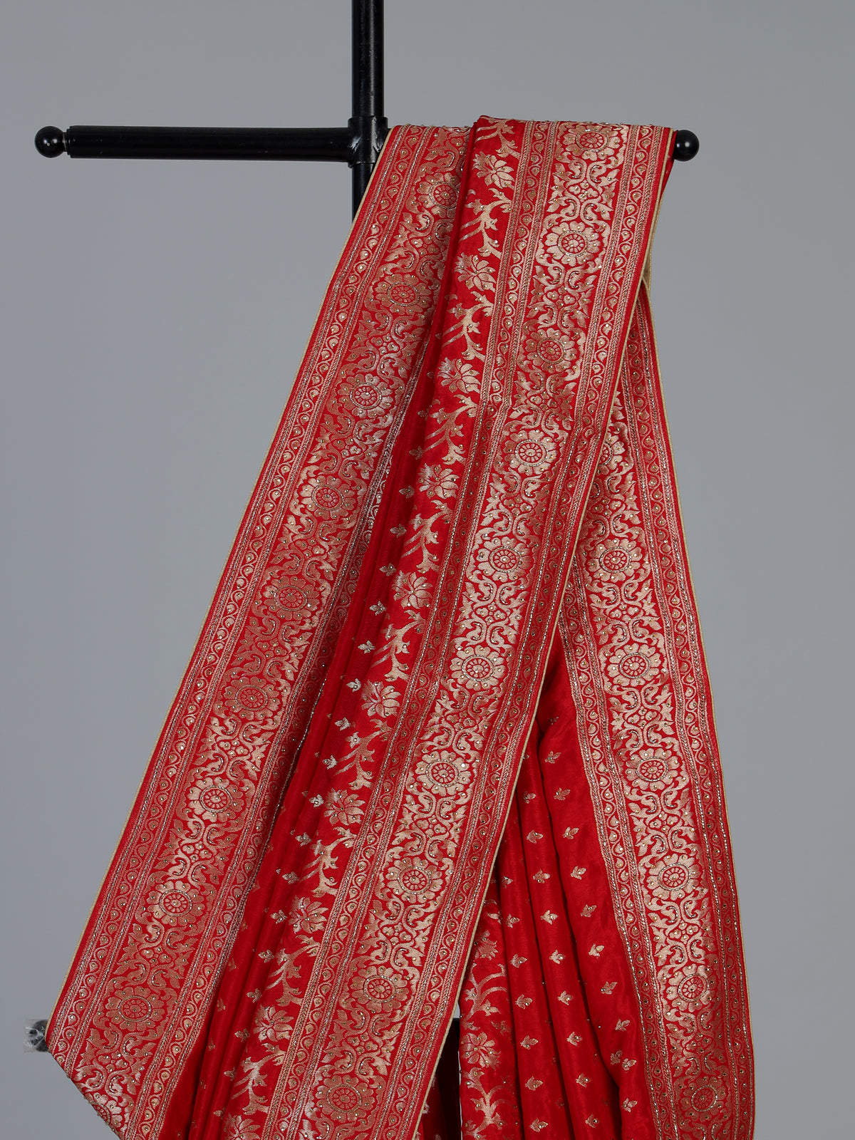 Red festive dola silk saree with heritage zari craftsmanship