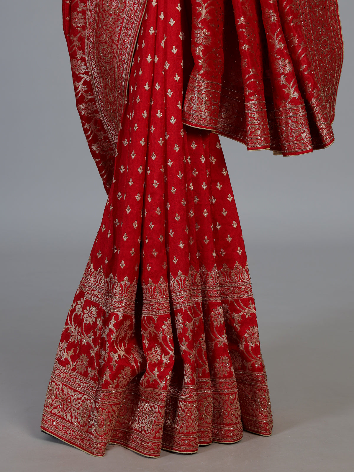 Red festive dola silk saree with heritage zari craftsmanship