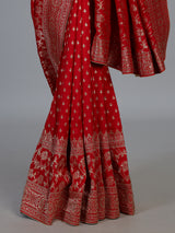 Red festive dola silk saree with heritage zari craftsmanship