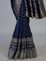 Blue designer dola silk saree with luxurious floral zari weaving