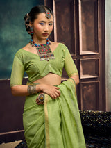 Green premium ethnic munga silk saree