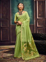 Green premium ethnic munga silk saree