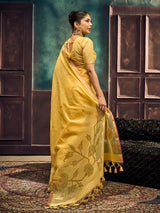 Mustard yellow heritage-inspired munga silk saree