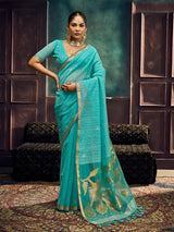 Sky blue traditional munga silk festive drape