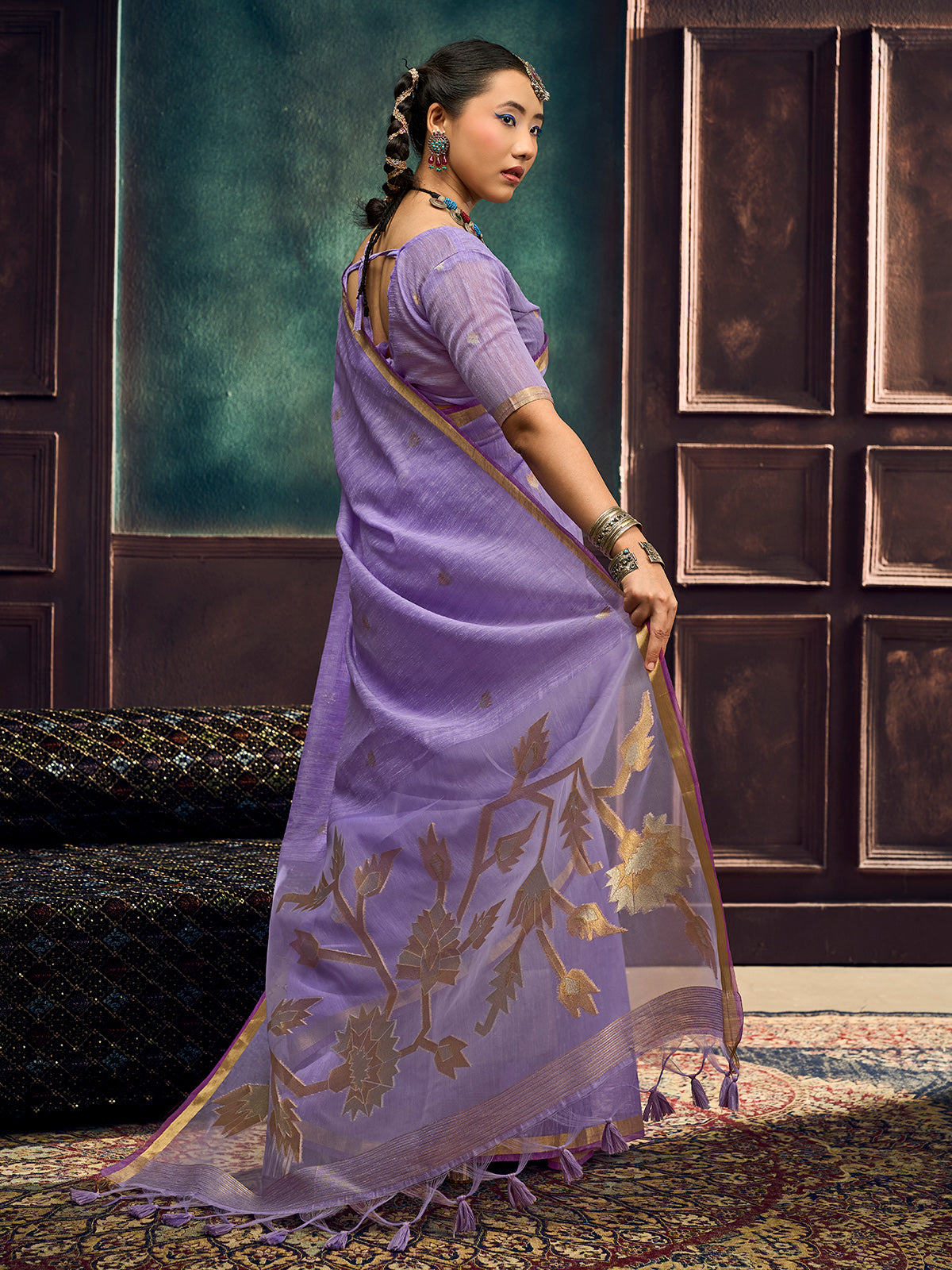 Lavender royal munga silk woven festive saree