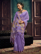 Lavender royal munga silk woven festive saree
