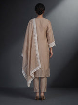 Beige embroidered cotton silk pant suit with festive dupatta