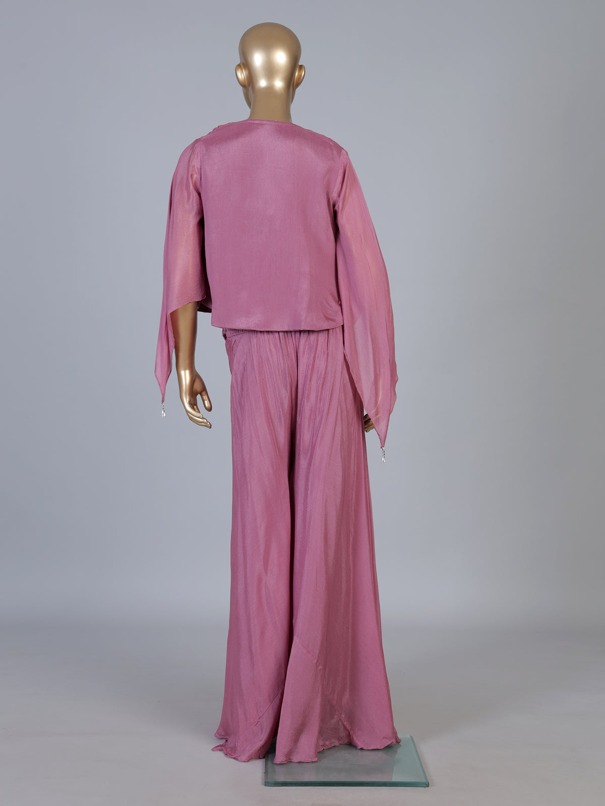 Pink organza silk Indo-Western sharara suit with cape jacket