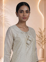 Cream silk straight salwar suit with Bandhani printed dupatta