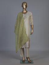Cream silk straight salwar suit with Bandhani printed dupatta