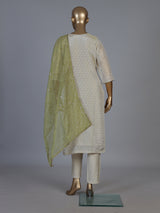 Cream silk straight salwar suit with Bandhani printed dupatta
