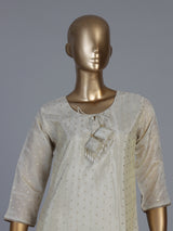 Cream silk straight salwar suit with Bandhani printed dupatta